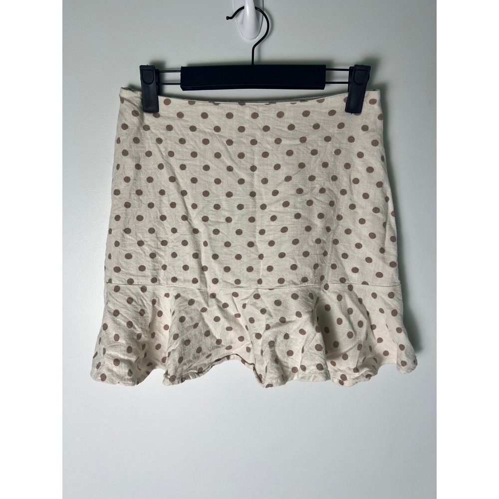 Polka Dot Skirt Wm M Cream Tan Ruffle Hem Mini Skirt Boho Linen Chic Feminine